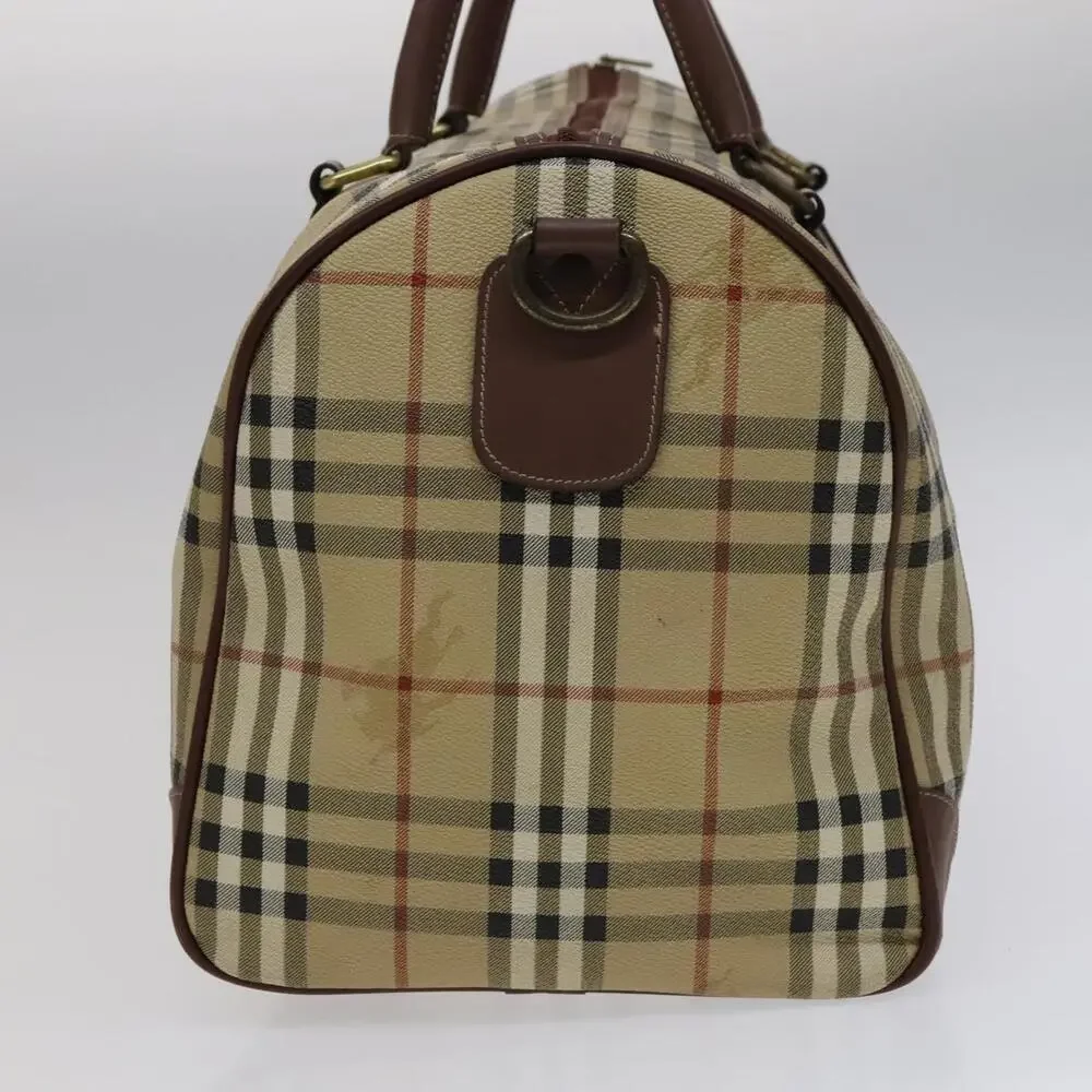Burberry Nova Check Boston Bag Pvc Leather Beige